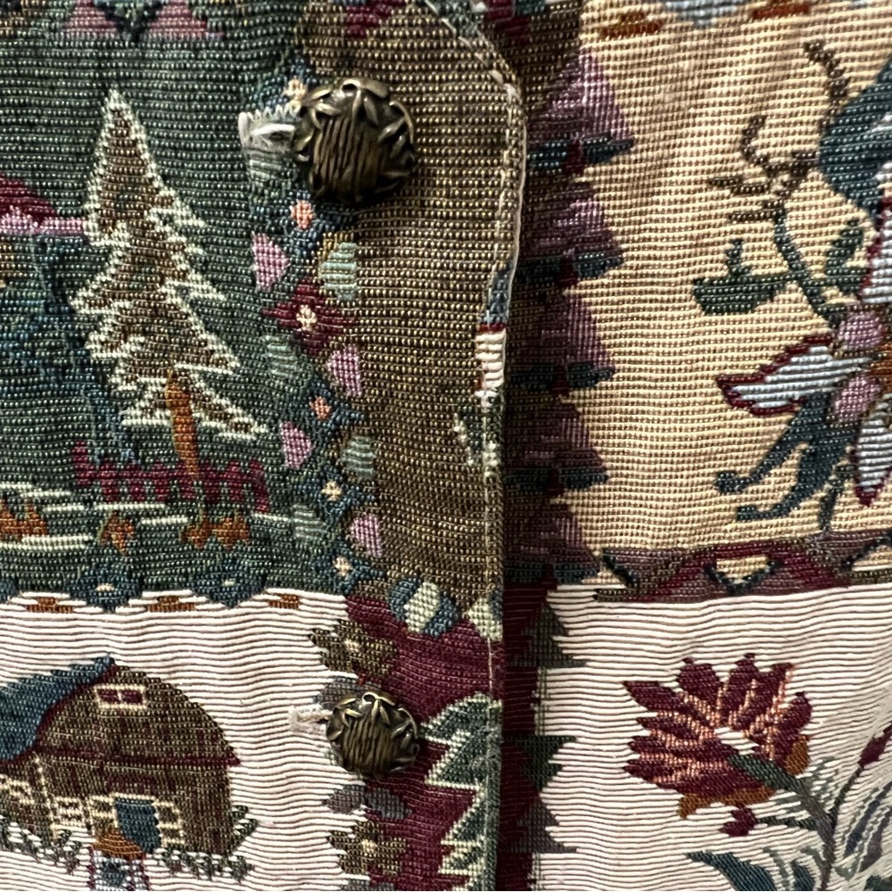 LANA LEE Tapestry Patchwork Lined Vest with Christmas Patterns Brass Buttons - Picture 2 of 13